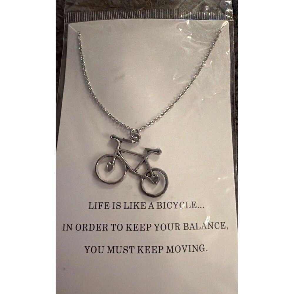Bicycle Necklace Silver Inspiration Gift Jewelry Fashion Luck Wish Womens.  New!